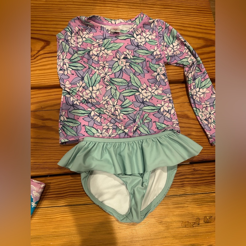 Ruffle Butts Pink and Green Rashguard Swim Set